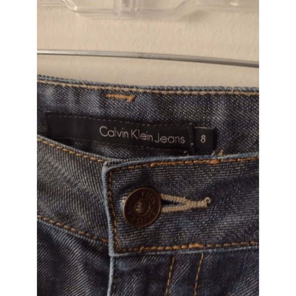 Calvin Klein Lean Bootcut Jeans Women's 8 Blue Mid Rise Stretch 33x32 Whiskered - Picture 7 of 16